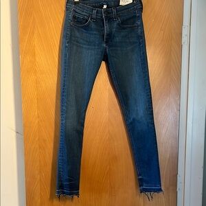 Rag & Bone Blue Ankle Skinny Jeans with Distressed Hem